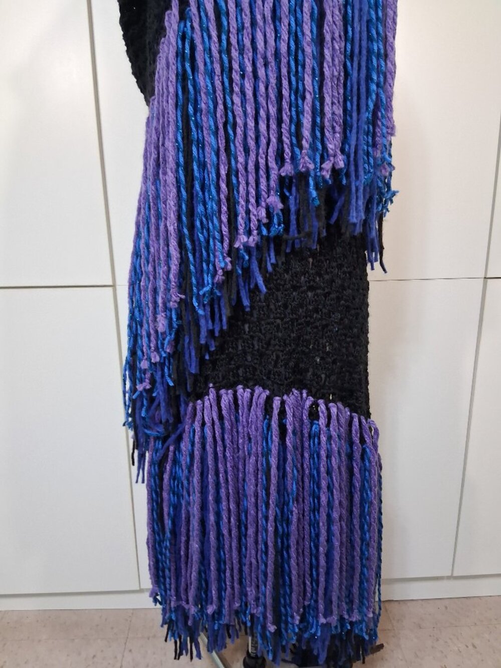 Boho Black with Royal Blue - Purple - Black Super Fringe Shawl - Picture 7 of 12